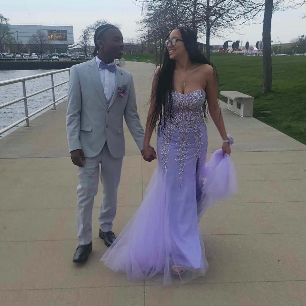 Jovani Lavender Strapless Prom Dress